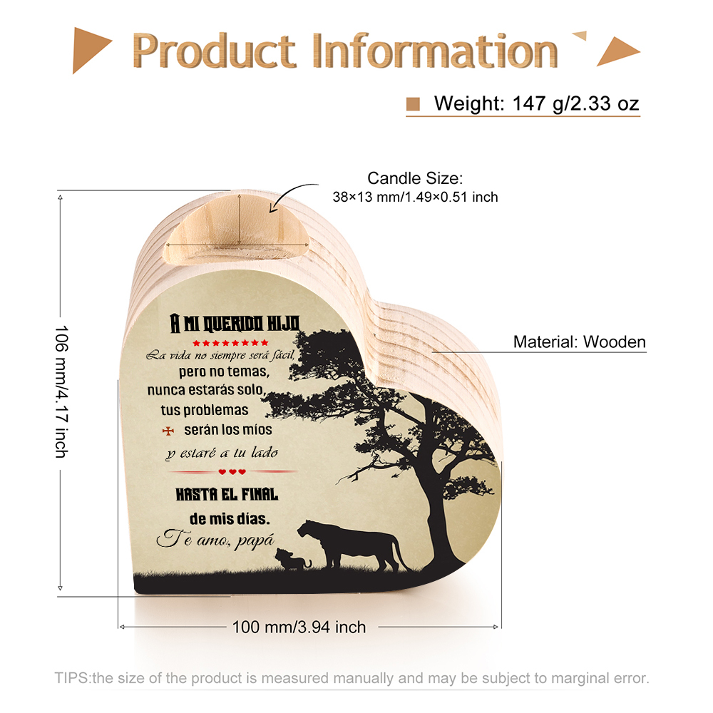 Candelero de corazón para hijo de papá de madera de dos piezas sin candela-Jessemade ES