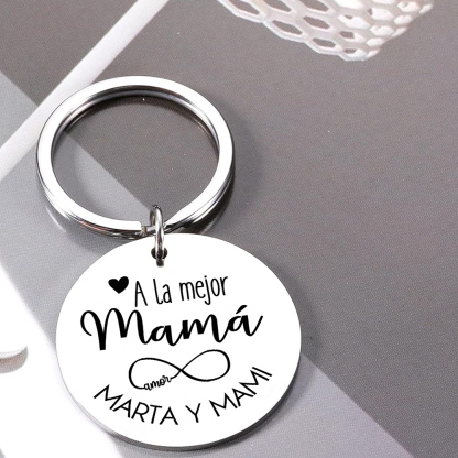 A mi mamá - Llavero de placa redonda "la mejor mamá" con 1 texto y foto personalizados-Jessemade ES