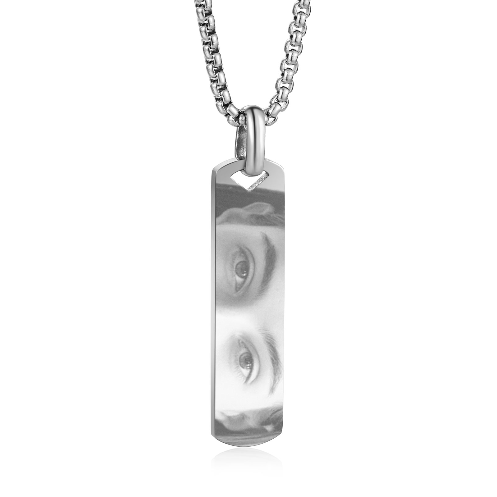Collar de barra con foto personalizada, colgante de acero inoxidable