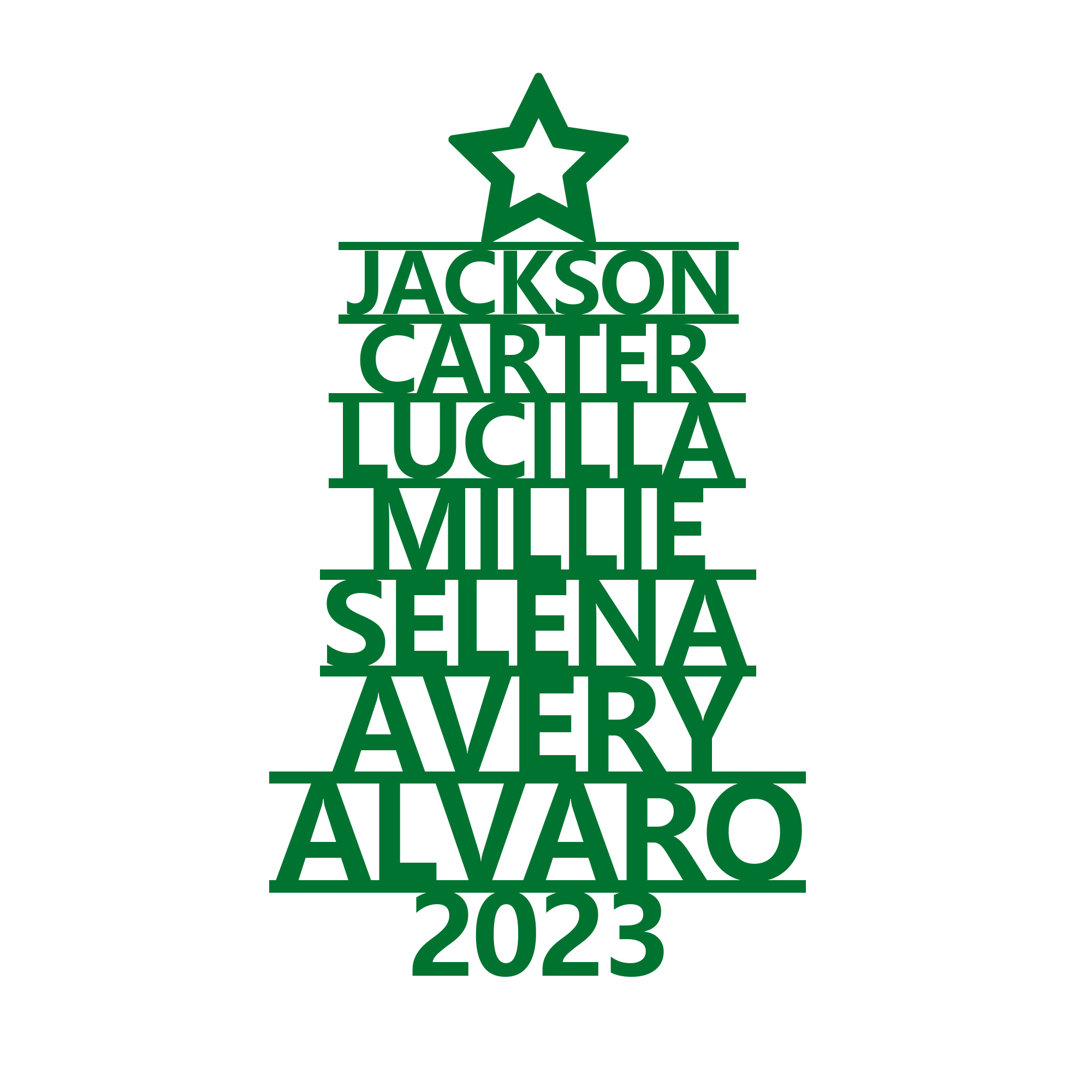 Navidad-Ornamento navideño de madera árbol de nombres con 7 nombres y año personalizados