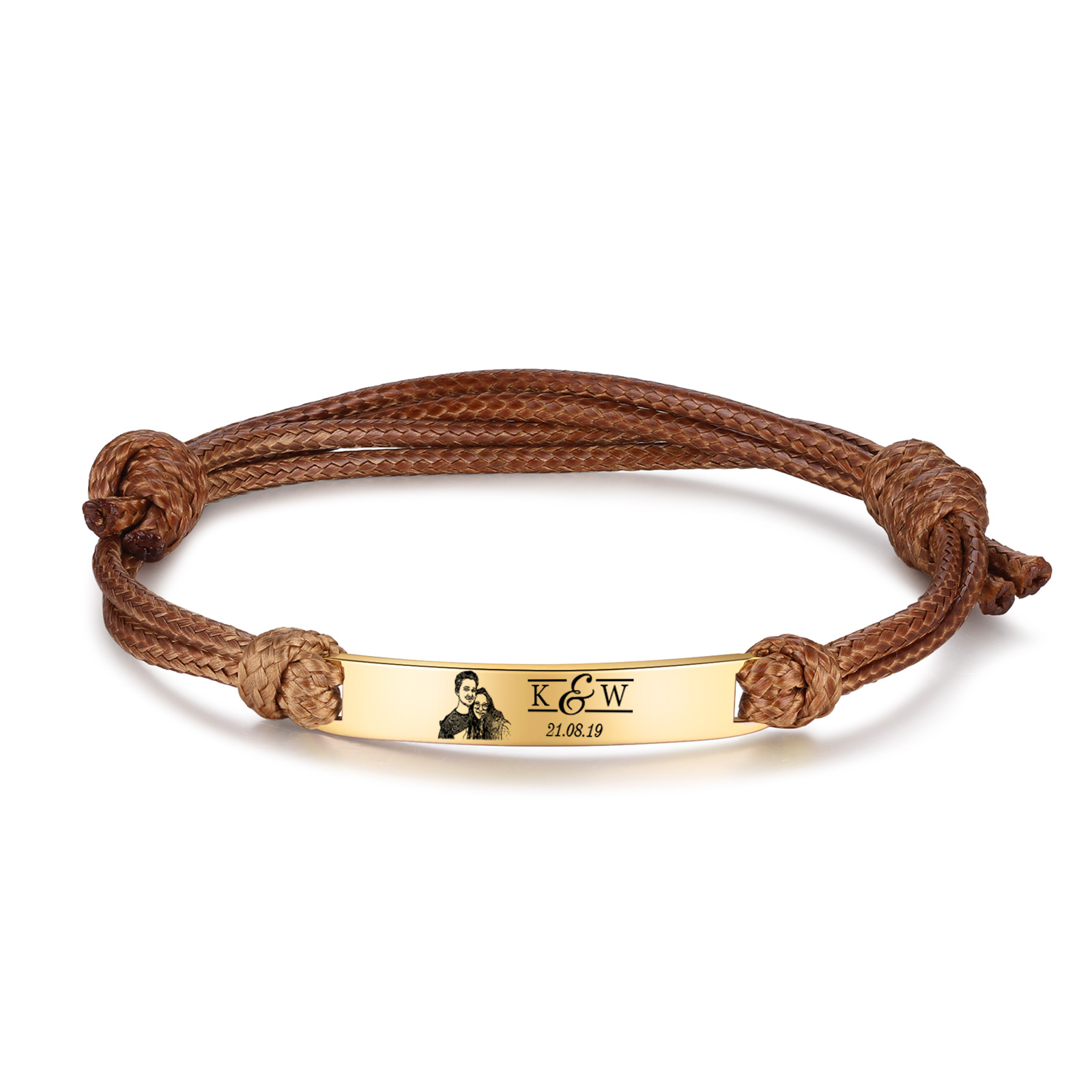 Pulseras de cuerda con placa personalizada con 2 letras, fecha y foto-Jessemade ES