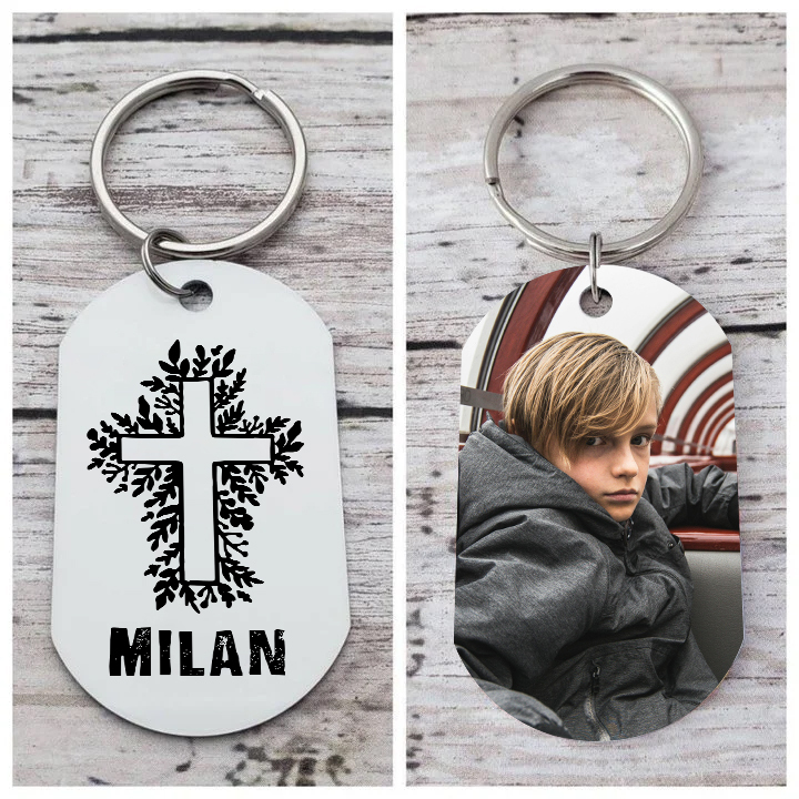 Comunión-Llavero con icono de comunión 1 foto y 1 nombre personalizados-Jessemade ES