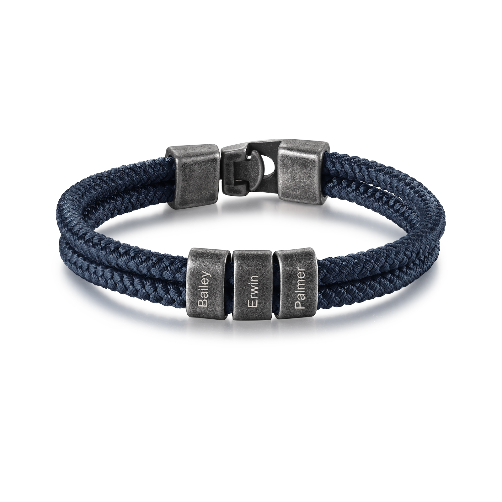 2-4 Nombres Personalizados Pulsera de Cuerda Turquí Aros de Acero Inoxidable-Jessemade ES