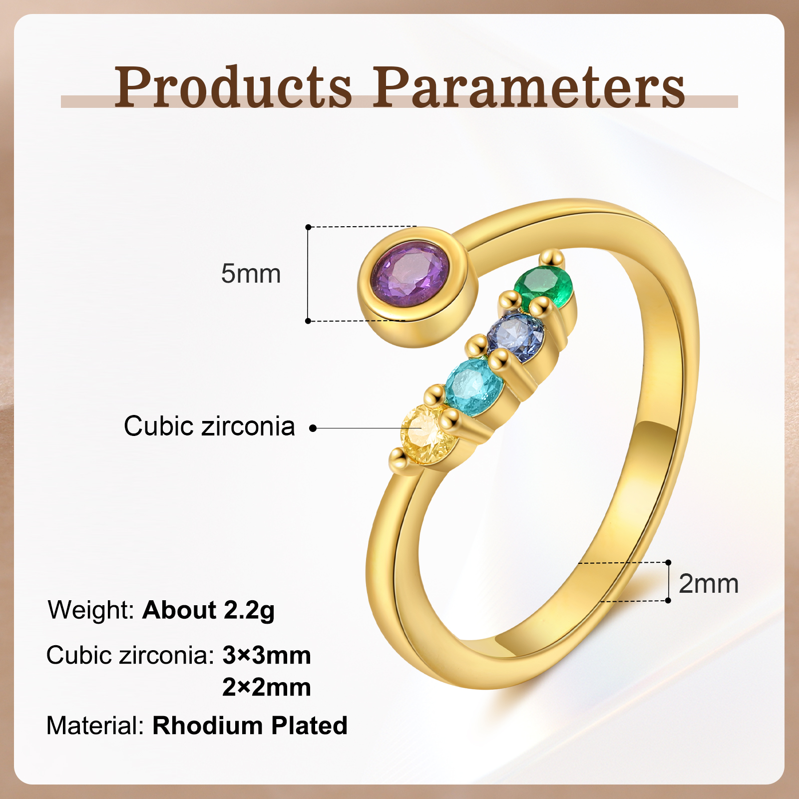 Anillo personalizado con 2-5 piedras de nacimiento anillo ajustable-Jessemade ES