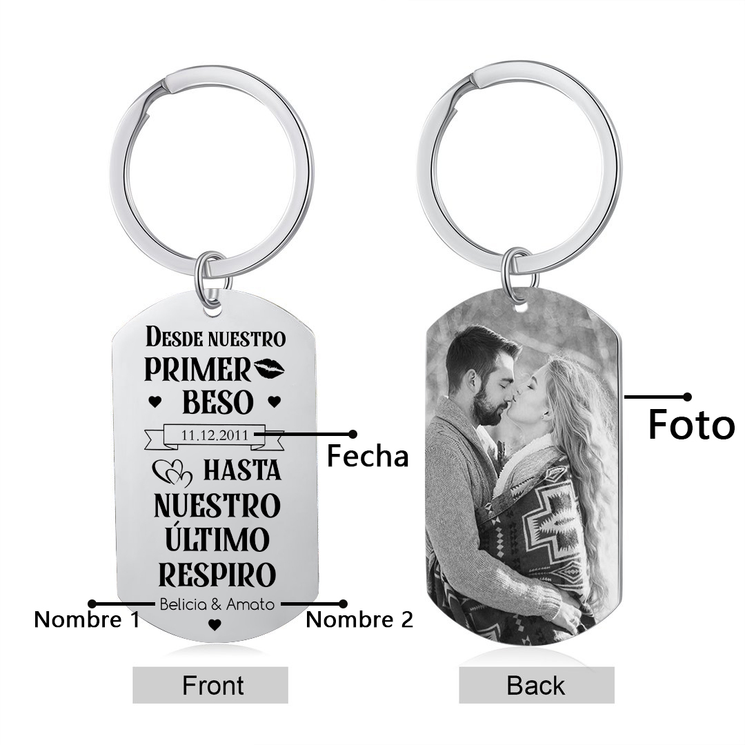 Llavero personalizado con foto, 2 nombres y una fecha para pareja-Jessemade ES