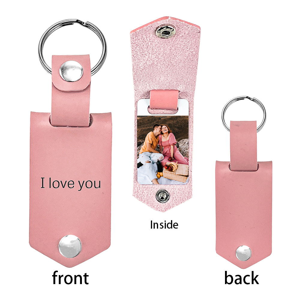 Llavero para pareja de cuero personalizado con texto y foto-Jessemade ES