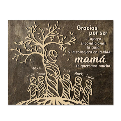A mi mamá-Lámina mujer de árbol marco de madera personalizado con 6 nombres-Jessemade ES