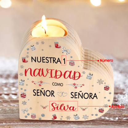 Aniversario de Navidad-Candelero de madera para pareja sin vela personalizado con apellido y número-Jessemade ES