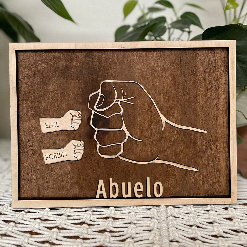 A mi abuelo - Marco de madera puño con puño 1 nombre personalizado
