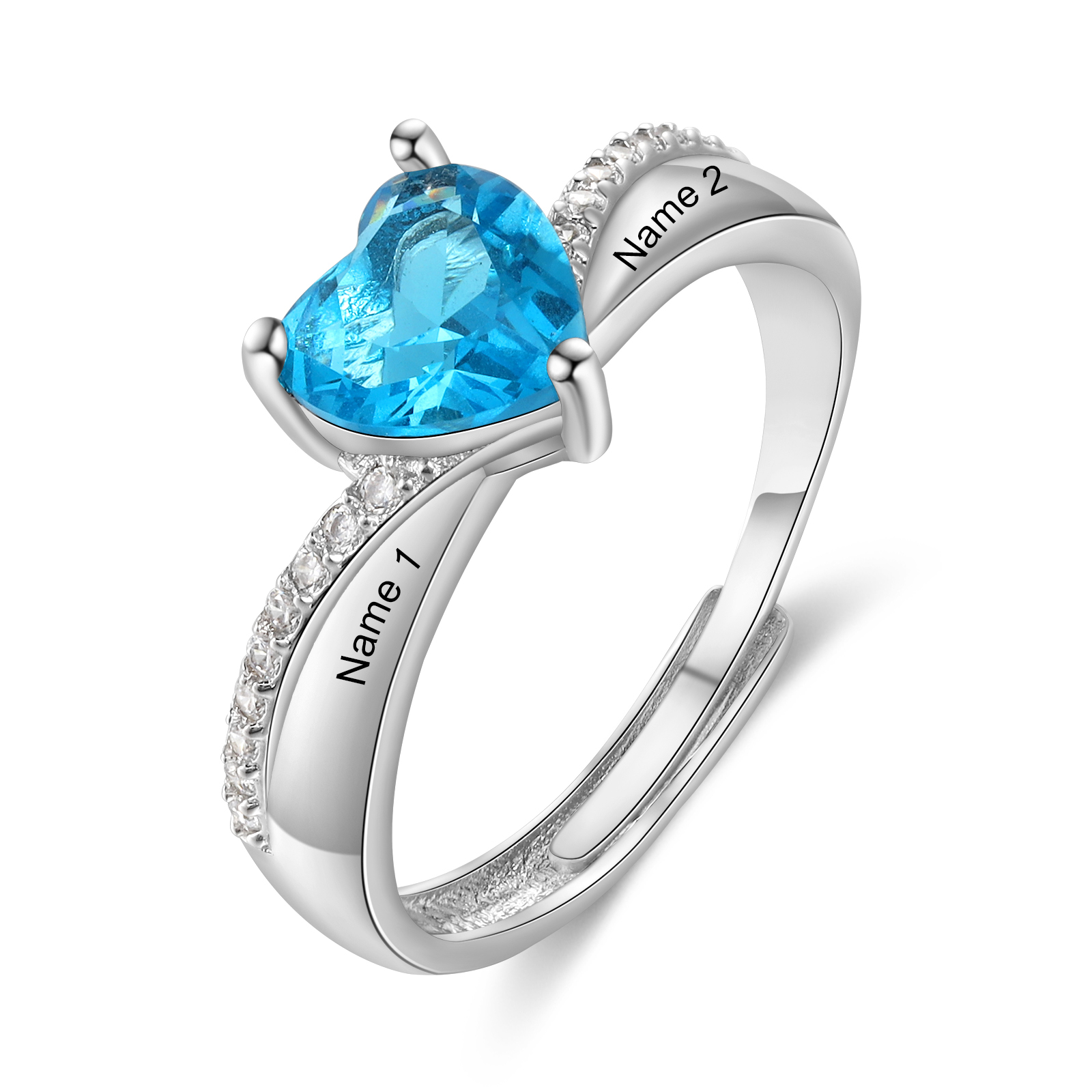 Anillo personalizado con 1 piedra de nacimiento y 2 nombres anillo ajustable-Jessemade ES
