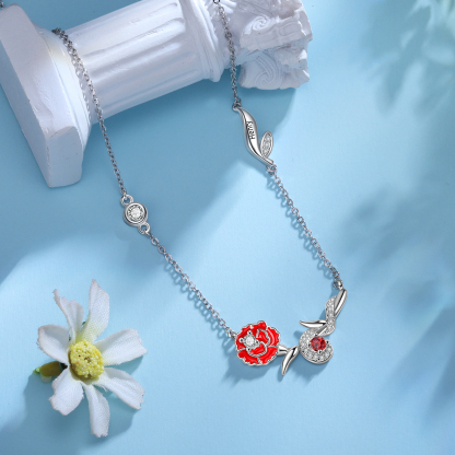Collar de flor de enero clavel con nombre personalizado y piedra de nacimiento-Jessemade ES