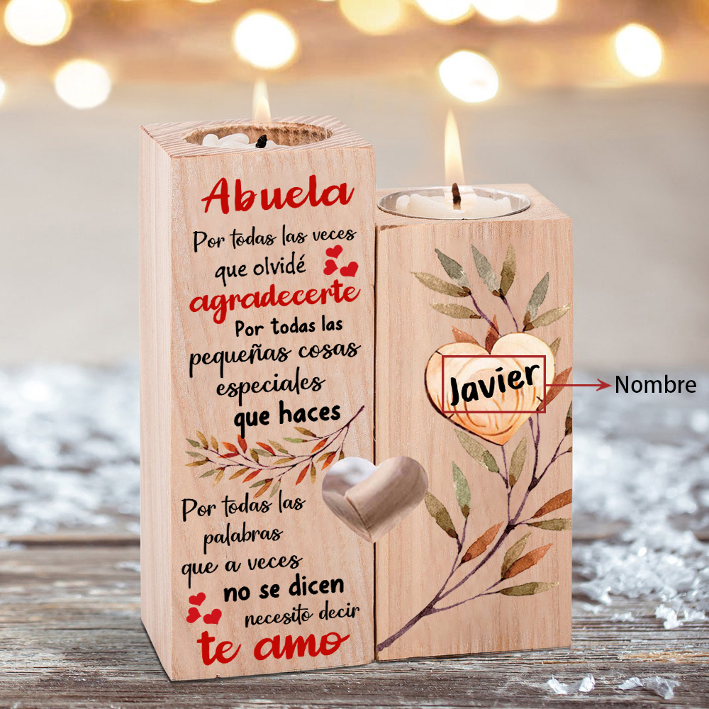 A mi abuela - Candelero de madera sin vela Corazón 1 nombre personalizado