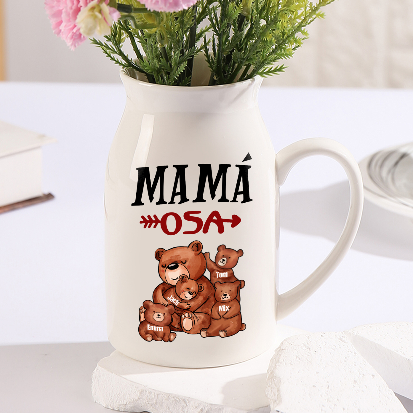 Florero de cerámica mamaosa y sus bebés 2-8 nombres personalizados con texto decoración del hogar-Jessemade ES