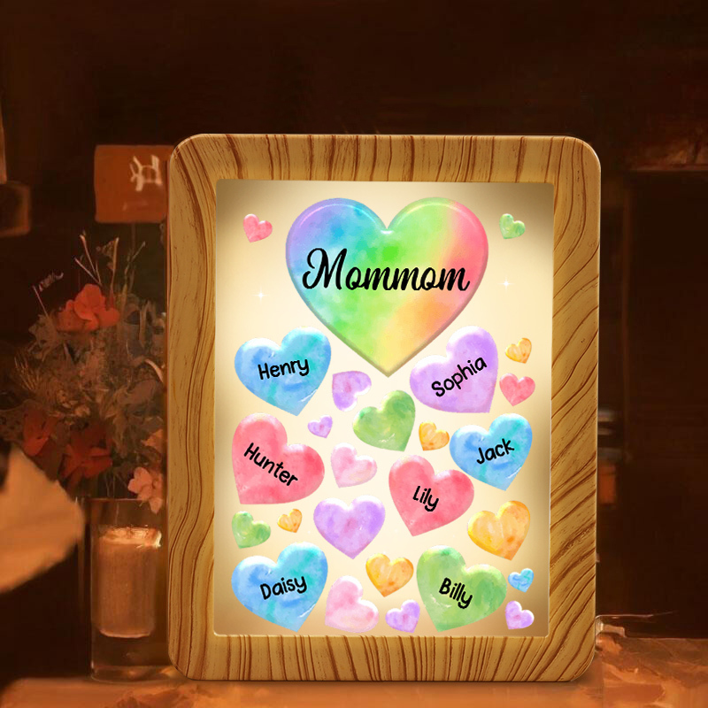 Marco/Espejo con LED Multifuncional Corazones 1-7 Nombres Personalizados con 1 Texto-Jessemade ES