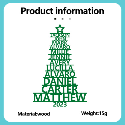 Navidad-Ornamento navideño de madera árbol de nombres con 12 nombres y año personalizados