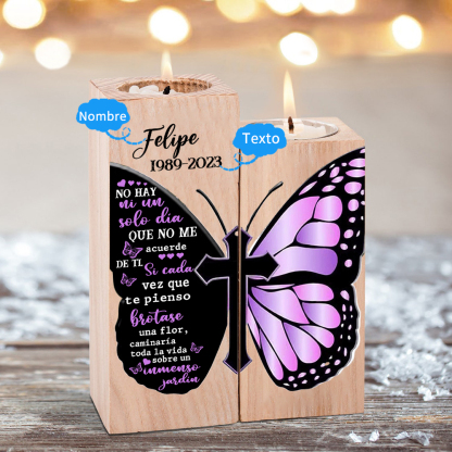 Candelero de dos piezas en memoria de ser querido de madera nombre y año personalizados sin vela-Jessemade ES