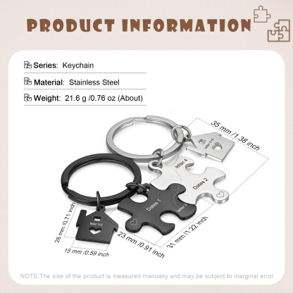 Llavero para pareja rompecabezas 2 letras personalizadas con fecha dije de casa-Jessemade ES