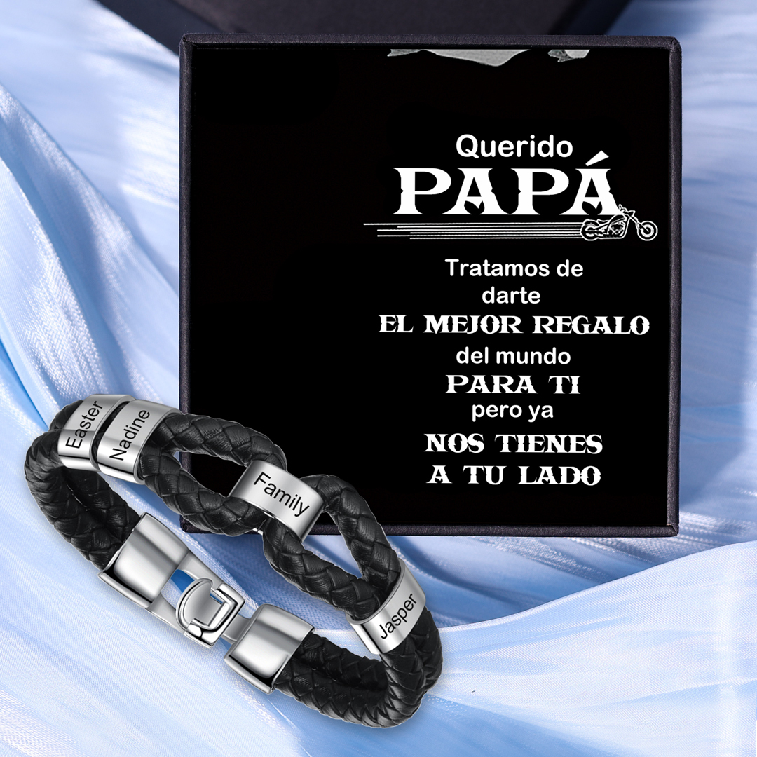 A mi papá-Pulsera 1-7 Nombres Personalizados de Cuero Trenzado con Aros-Jessemade ES