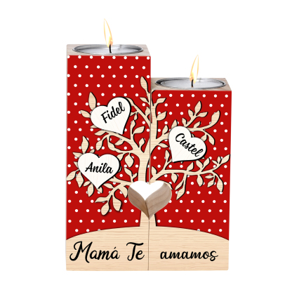 A la familia-Candelero de árbol de la vida de madera personalizado con 3-8 nombres y 1 texto sin vela-Jessemade ES