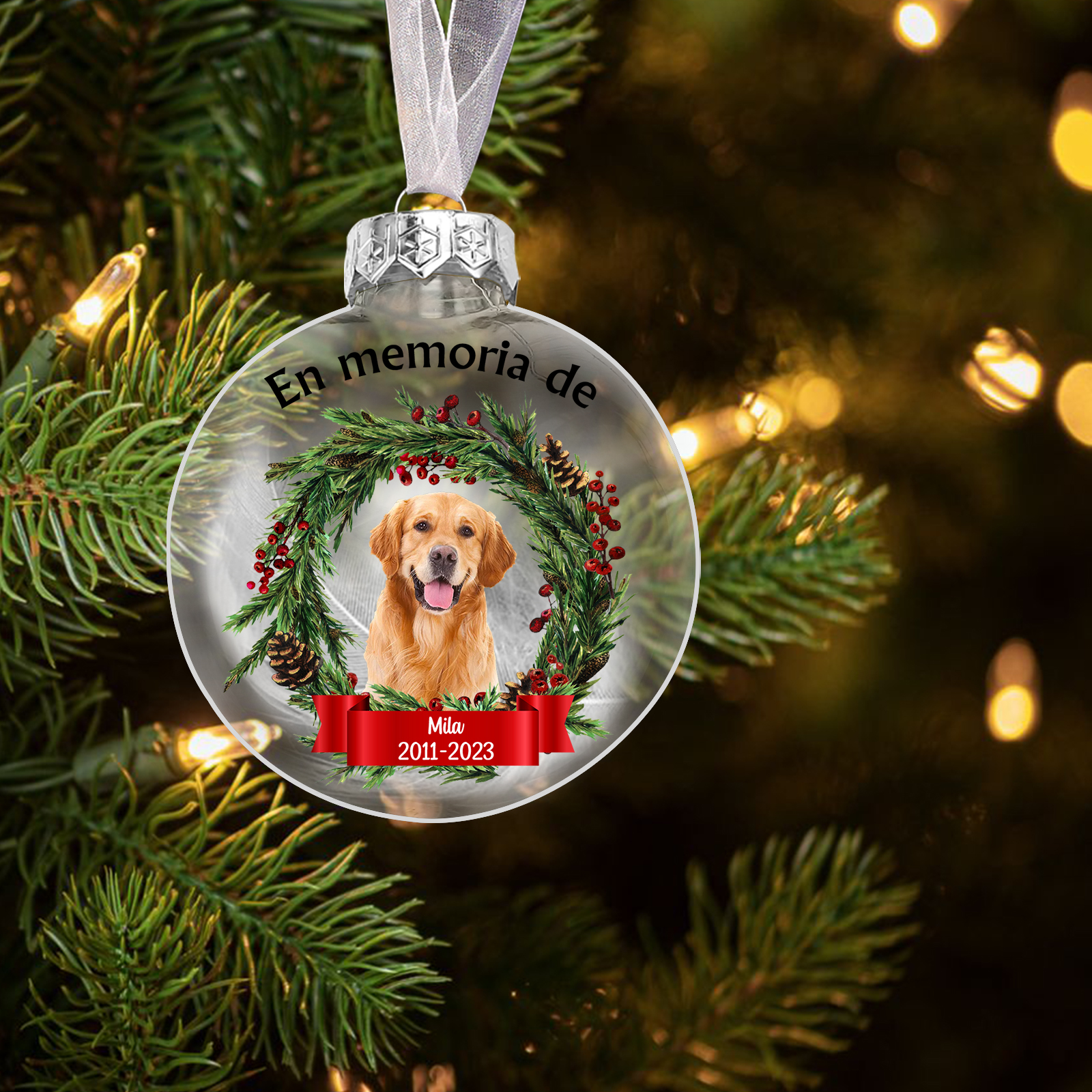 Bola navideña conmemorativa Adorno de Navidad 1 nombre, fecha y 1 foto personalizados con pluma -Jessemade ES