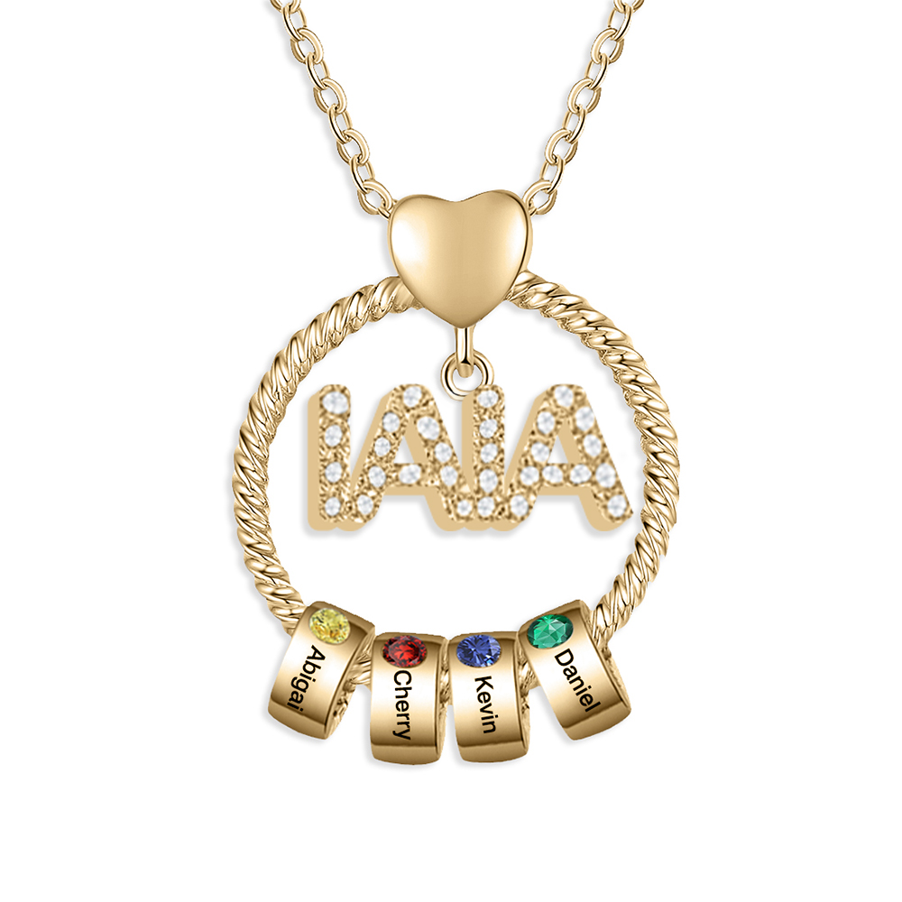 Collar a abuela con colgante de "IAIA" con 4 nombres y 4 piedras de nacimiento personalizados | Jessemade-Jessemade ES