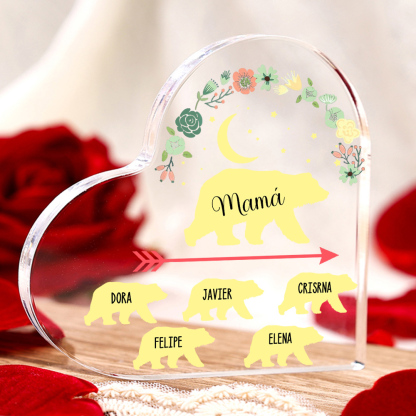 A mi mamá-Placa de acrílico en forma de corazón osos 1-6 nombres personalizados-Jessemade ES