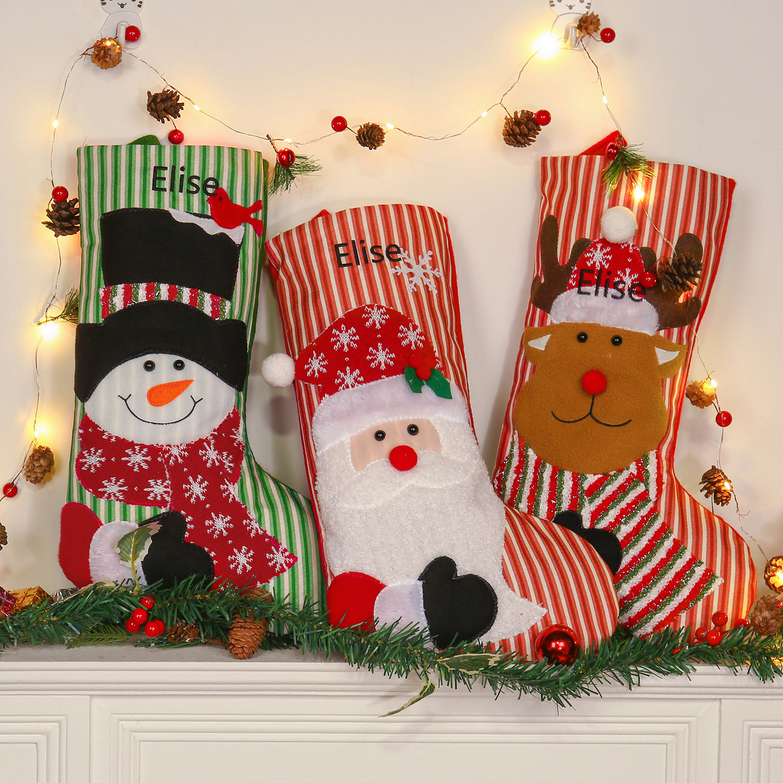 Adornos de medias navideñas con muñeco Bolsa de regalo 1 Nombre personalizado-Jessemade ES