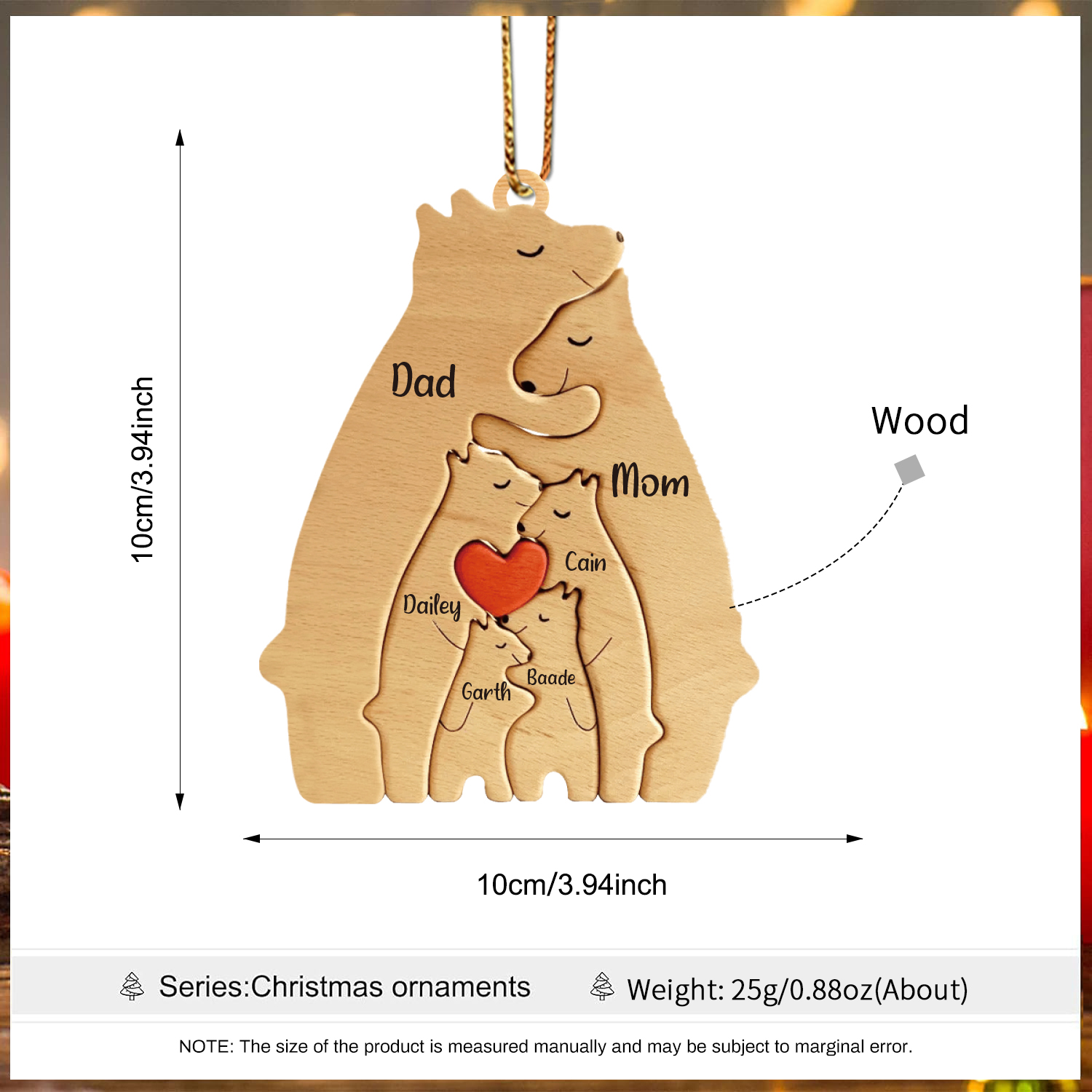 Navidad-Ornamento muñecos navideño de madera familia de canguros 6 nombres personalizados adorno del árbol-Jessemade ES