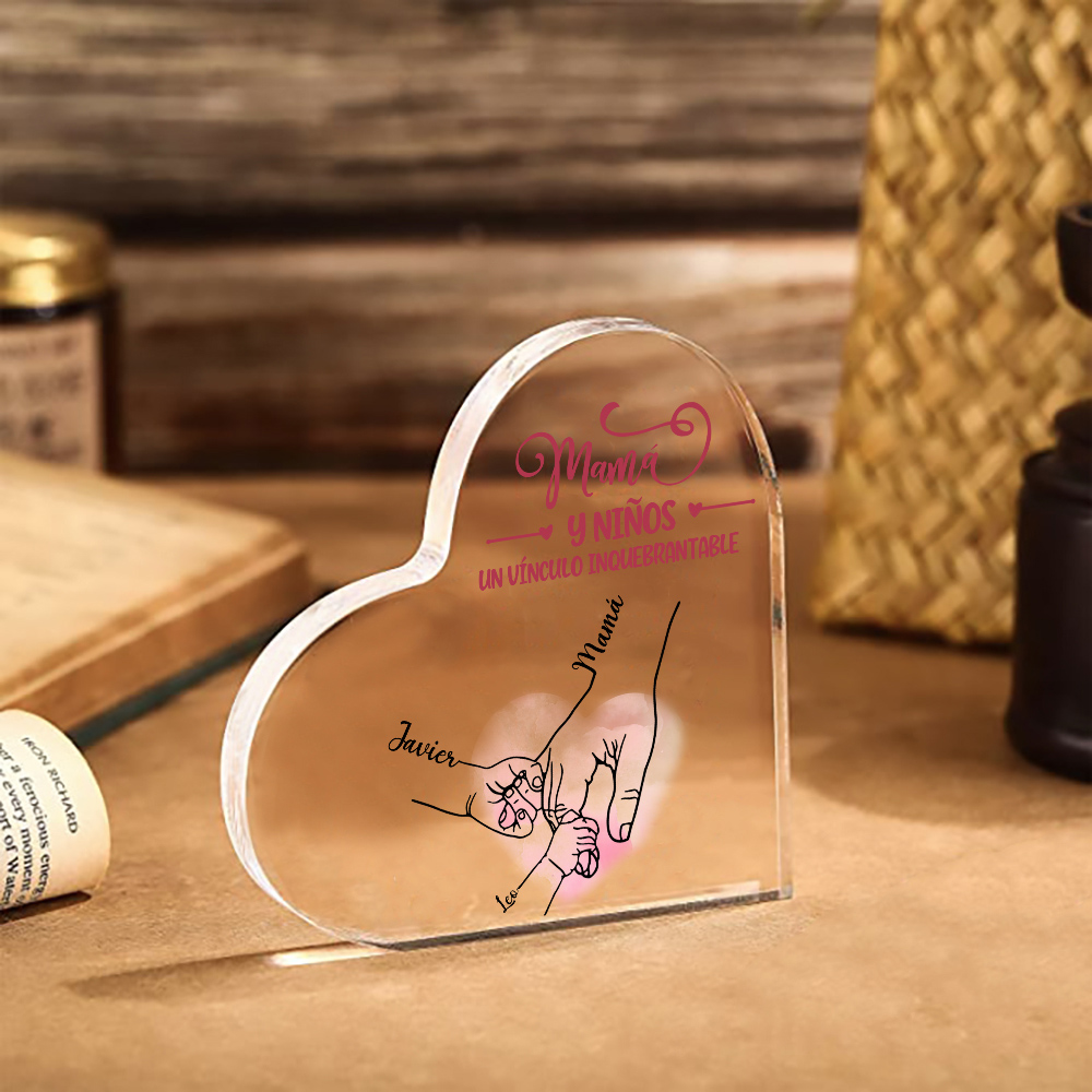 A mi mamá-Placa de acrílico en forma de corazón mano y manitas 1-5 nombres personalizados-Jessemade ES