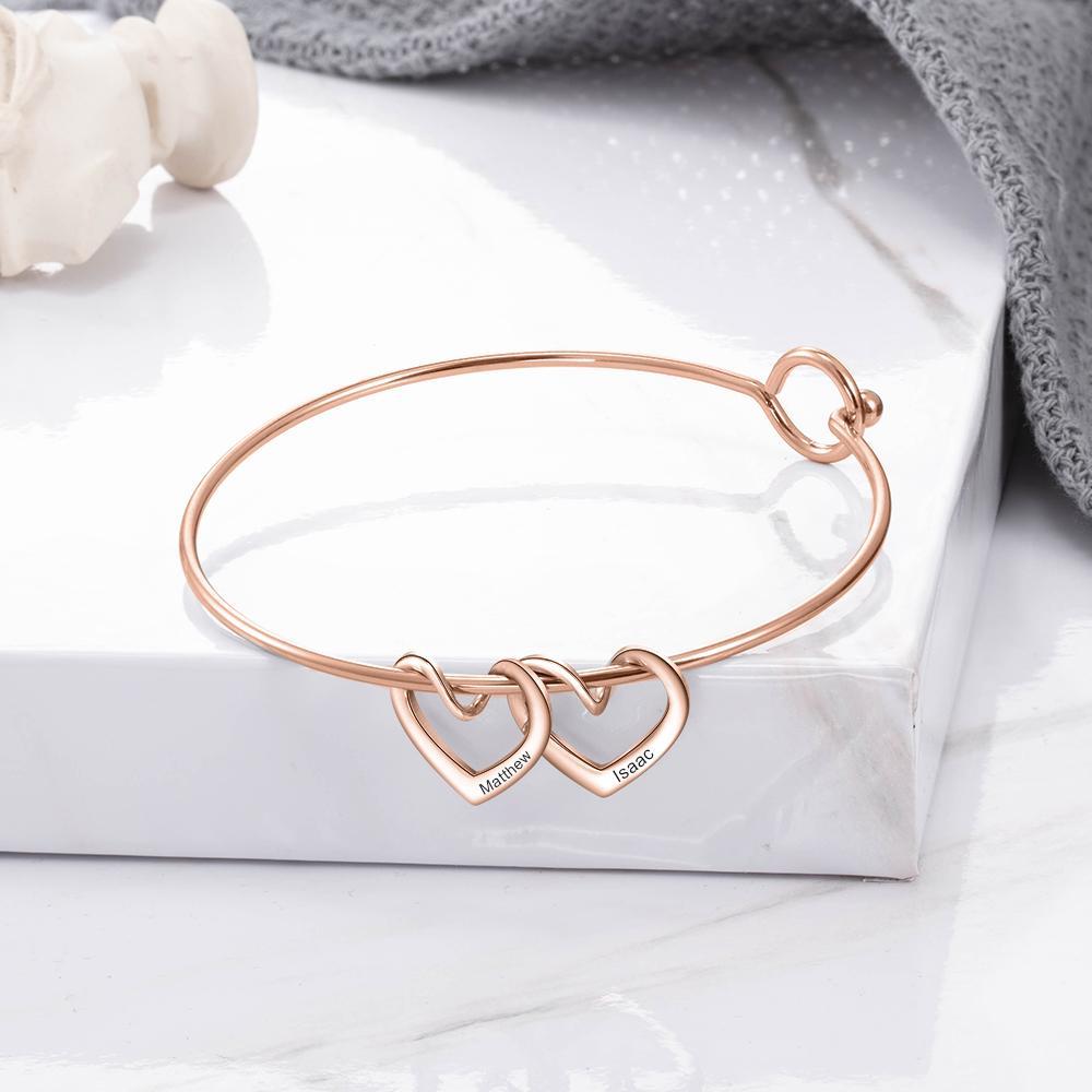 Pulsera con 2 nombres personalizados en 2 dijes de corazón-Jessemade ES