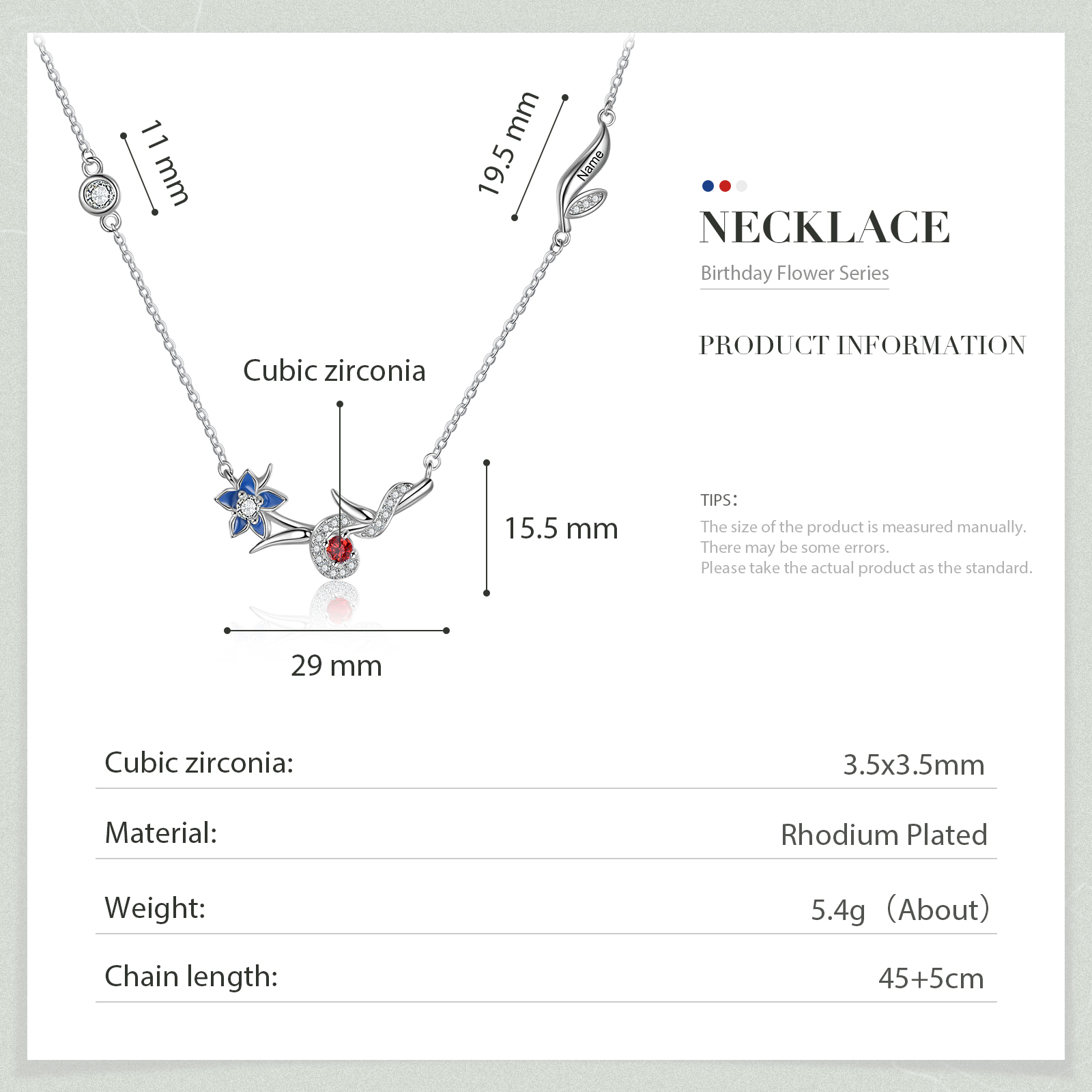 Collar de flor de julio delphinium con nombre personalizado y piedra de nacimiento-Jessemade ES