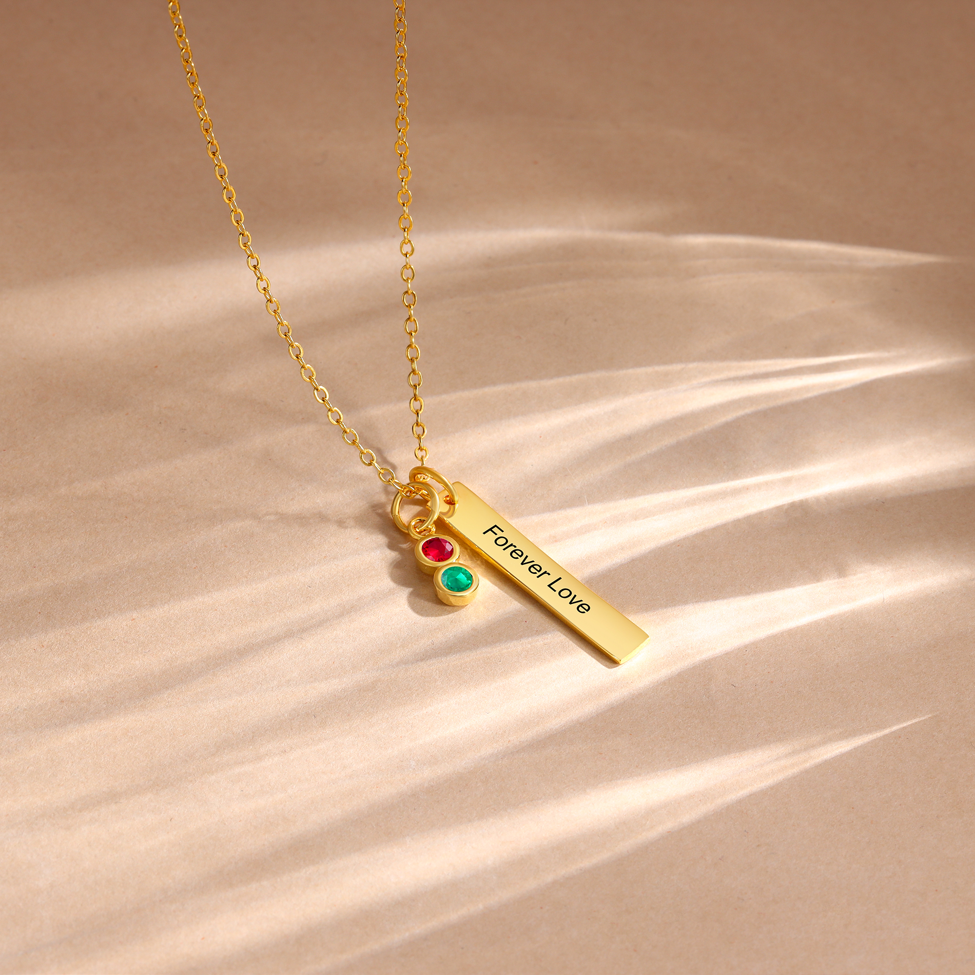 Collar con colgante de placa con 1-6 piedras de nacimiento personalizadas con texto-Jessemade ES