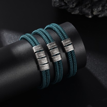 2-4 Nombres Personalizados Pulsera de Cuerda Verde Aros de Acero Inoxidable-Jessemade ES