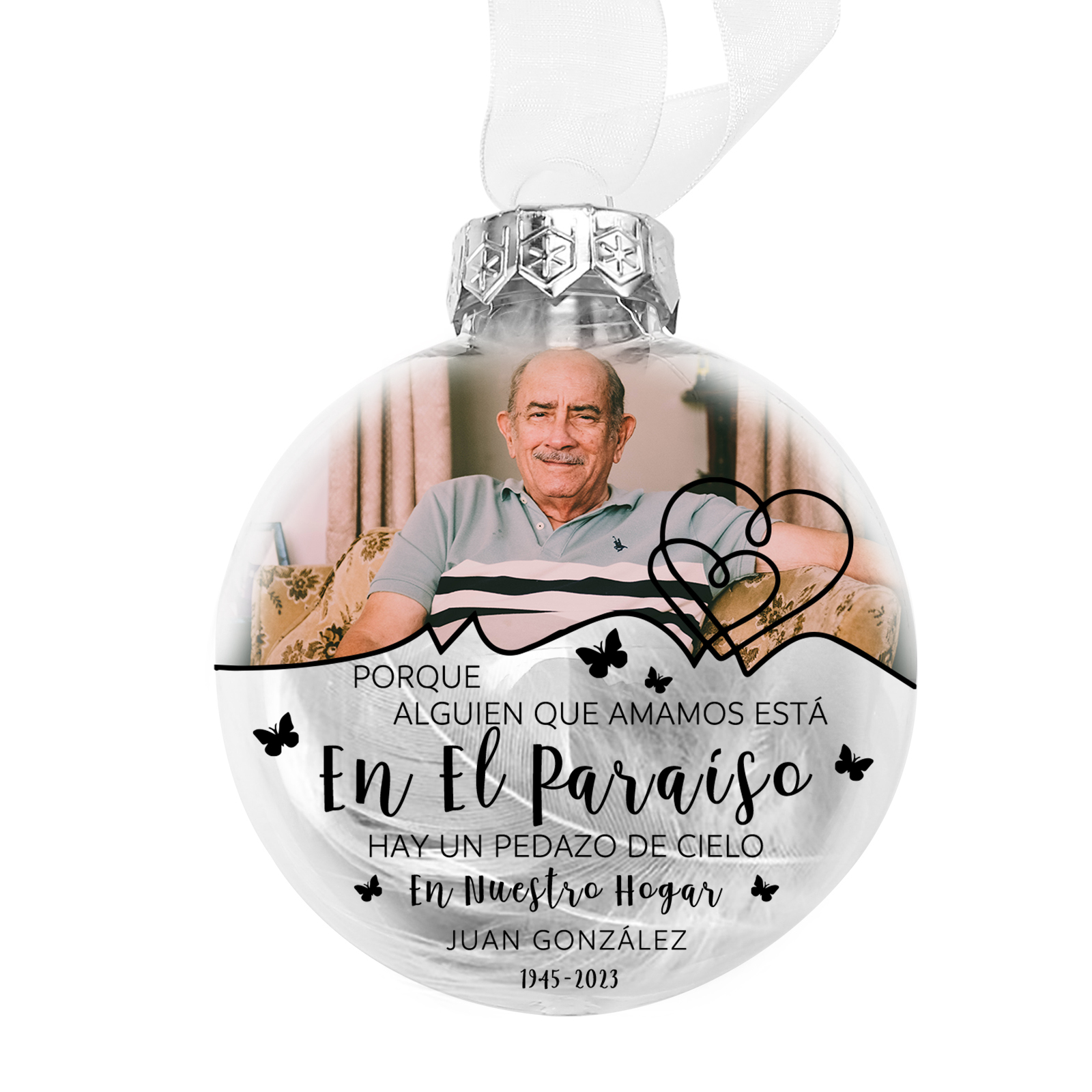 Bola navideña conmemorativa Adorno de Navidad 2 textos y 1 foto personalizados con pluma -Jessemade ES