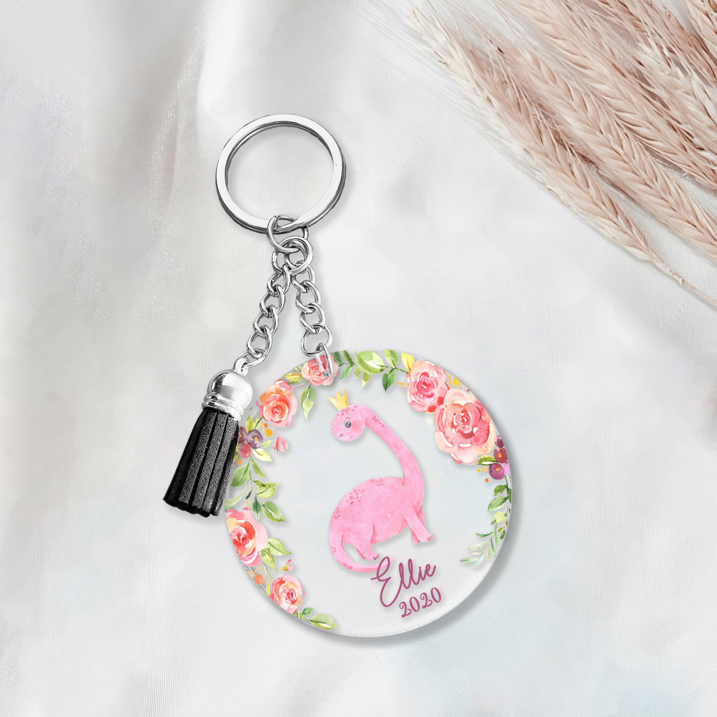 Llavero redondo de acrílico con animales para niñit@s personalizado con 1 nombre y año-Jessemade ES