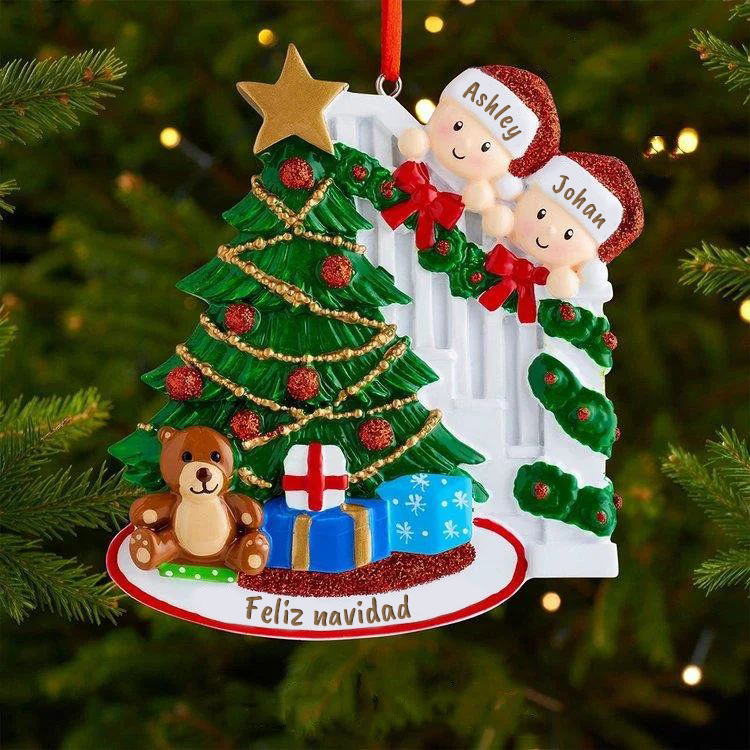 Navidad-Ornamentos con muñecos familia 2 nombres personalizados con te
