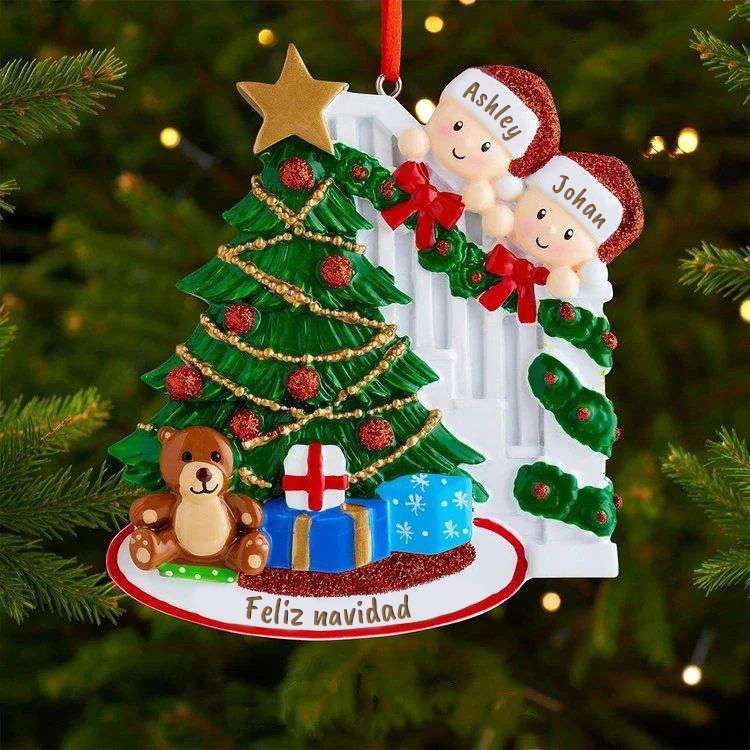 Navidad-Ornamentos con muñecos familia 2 nombres personalizados con te