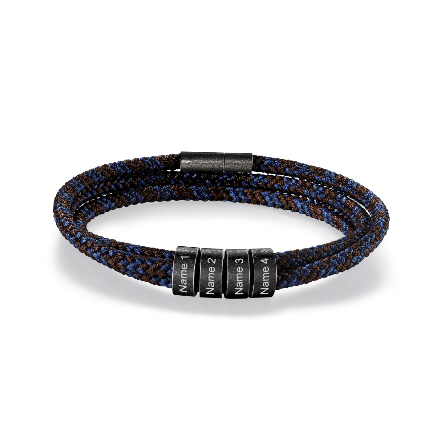 Pulsera de triple cuerda azul y marrón con 4 aros 4 nombres personalizados pulsera de hombre -Jessemade ES