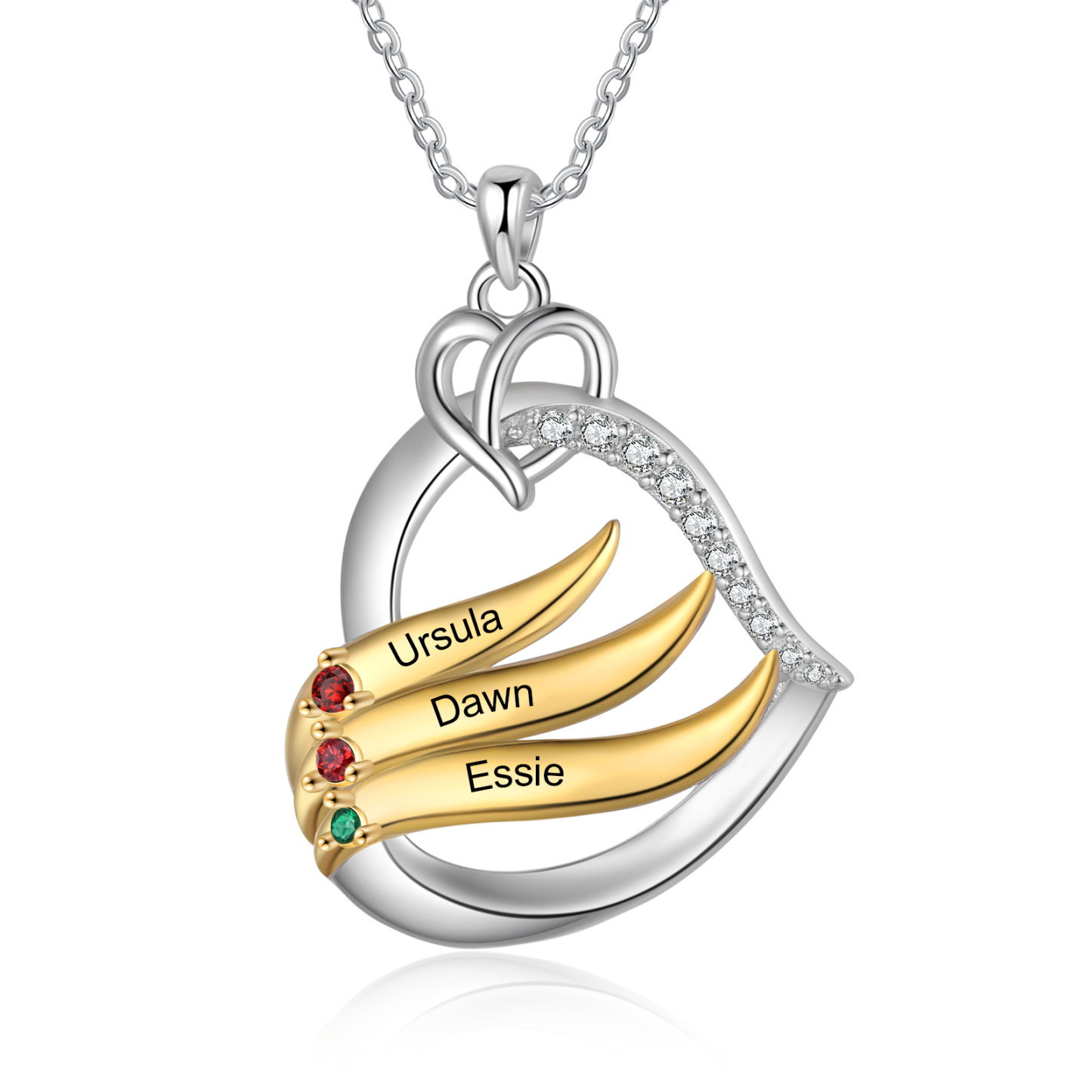 Collar en corazón con 2-5 nombres personalizados y 2-5 piedras de nacimiento-Jessemade ES
