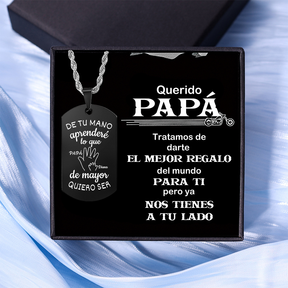 A MI PAPÁ-Collar "mano y manito" de placa personalizada con 2 nombres y foto-Jessemade ES