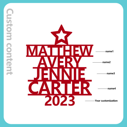 Navidad-Ornamento navideño de madera árbol de nombres con 4 nombres y año personalizados