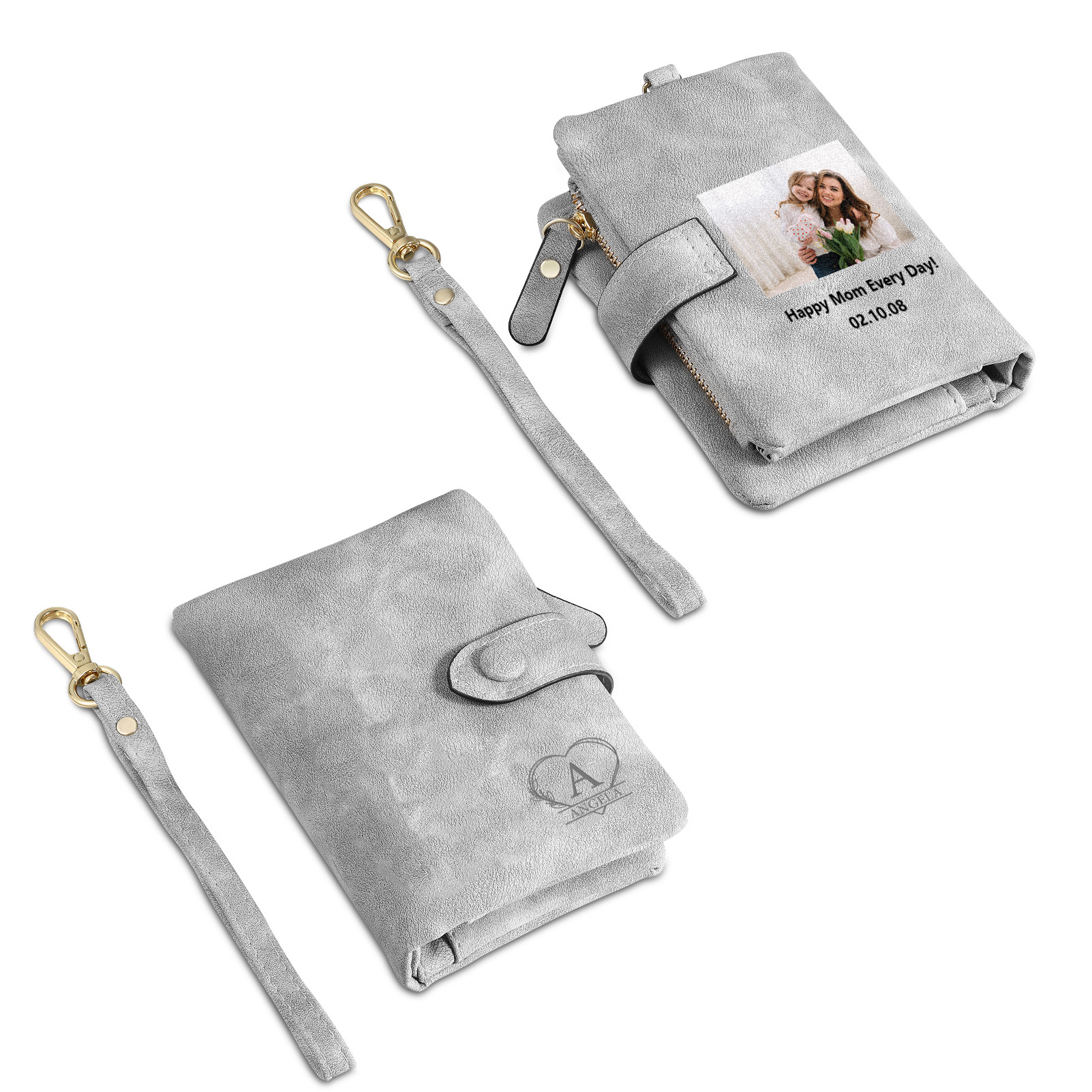 Cartera, billetera con 1 nombre, 1 letra, 1 texto y 1 foto personalizados monedero clásico para mujer-Jessemade ES