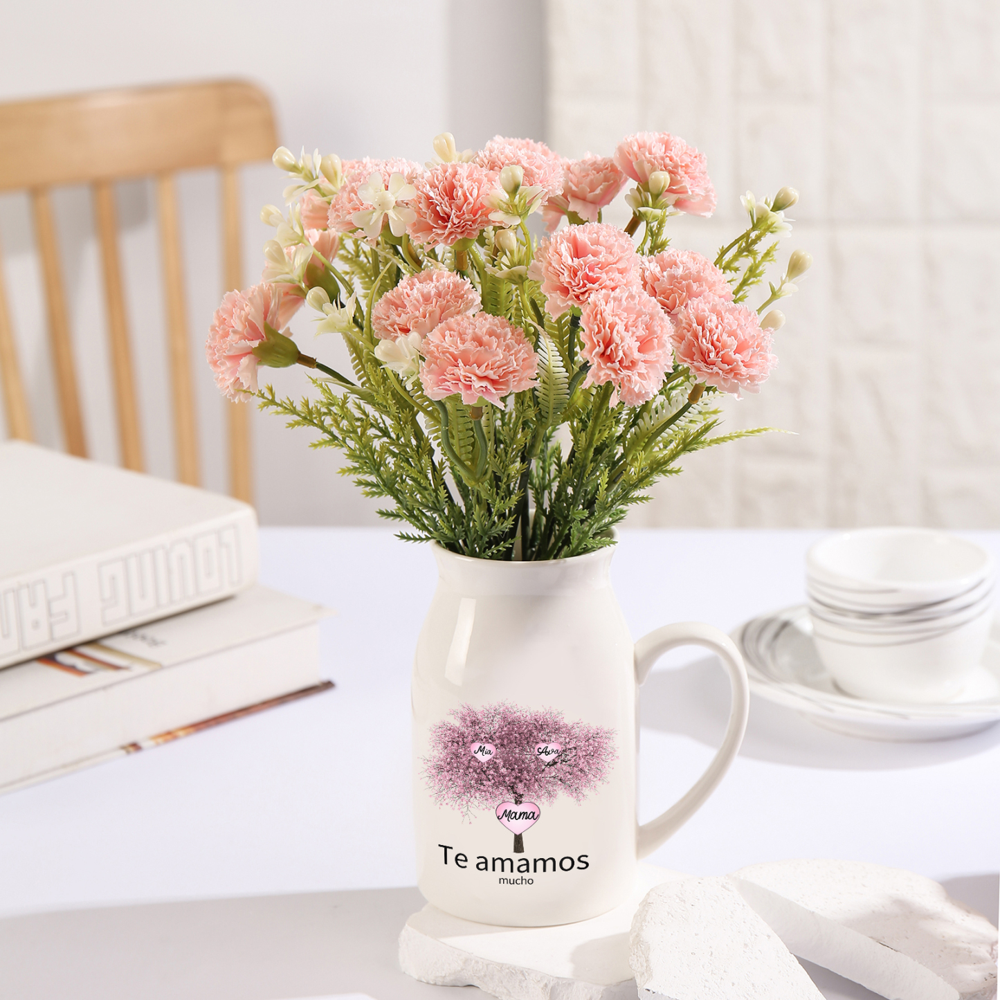 Florero de cerámica árbol de corazones 2-9 nombres personalizados con 2 textos decoración del hogar-Jessemade ES