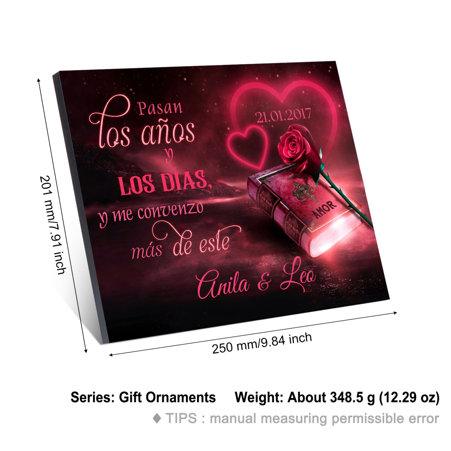 Lámina libro de amor marco de madera para pareja personalizado con 2 nombres y fecha-Jessemade ES