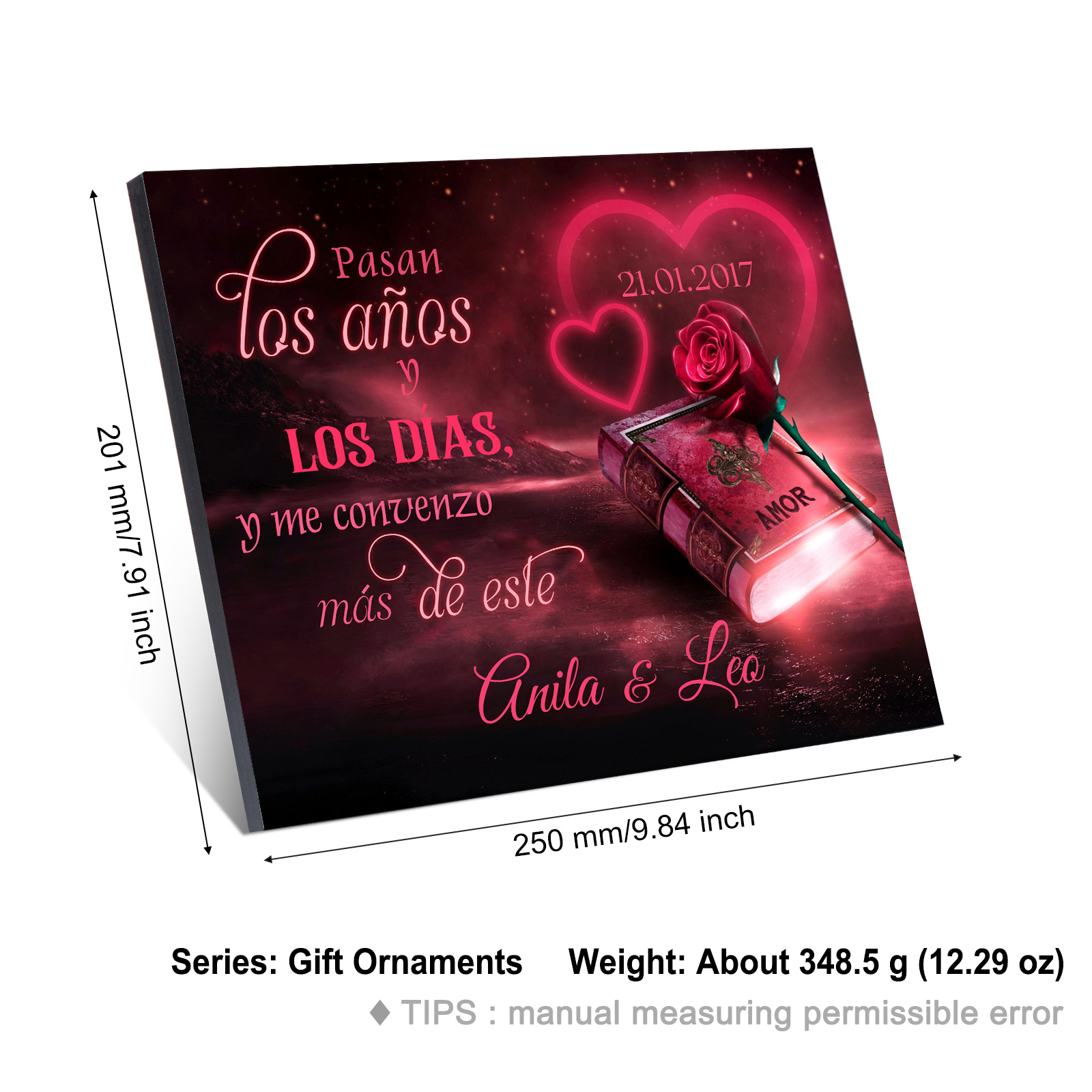 Lámina libro de amor marco de madera para pareja personalizado con 2 nombres y fecha-Jessemade ES