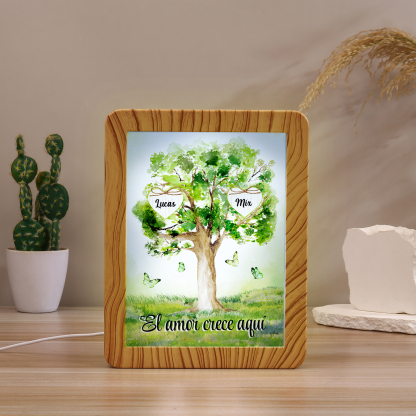 Marco/Espejo con LED Multifuncional Árbol de la Vida 2-8 Nombres Personalizados con 1 Texto-Jessemade ES