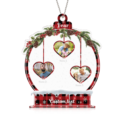 Navidad-Ornamento navideño de acrílico bola de cristal con 3 nombres, 3 fotos y 1 texto personalizados-Jessemade ES