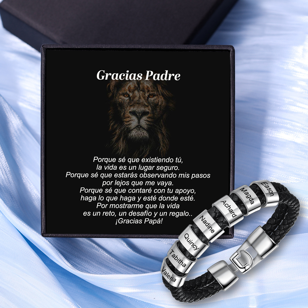 A mi papá-Pulsera de cuero trenzado Pulsera de hombre con 7 aros personalizados con 7 nombres-Jessemade ES