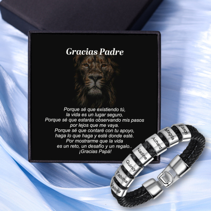 A mi papá-Pulsera de cuero trenzado Pulsera de hombre con 7 aros personalizados con 7 nombres-Jessemade ES