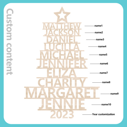 Navidad-Ornamento navideño de madera árbol de nombres con 10 nombres y año personalizados